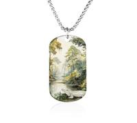 Watercolor Streams Jungles Crocodiles Women's Pendant Necklace for Men Silver Chain Customizable Jewelry Dog Tag Necklaces