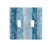 Watercolor Stripes with Silver Vines Double Gang Toggle Light Cover Wall Plate Switch Decor Standard Size - 11.4x11.4cm