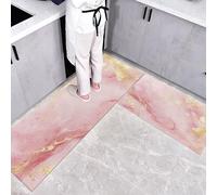 Watercolor Style 2 Pieces Kitchen Rug Non Slip Washable, Kitchen Floor Mat, Pink Marble Mat Sets For Laundry,Hallway, Dining Room and Entryway and Home Decoration, 40 * 60+40 * 120CM