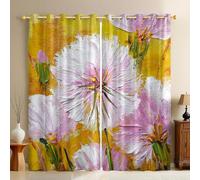 Watercolor Style Blackout Curtains W 27.5" x L 63" Flower dandelion Thermal Insulated Eyelet Drapes 3D Print Noise Reducing Room Darkening Bedroom and Kids Room Set of 2