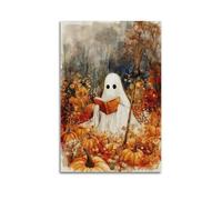 Watercolor-style Halloween Poster, A Ghost Reading A Book. Canvas Wall Art Decorative Bedroom Modern Home Print Picture 24x36inch(60x90cm)