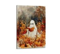 Watercolor-style Halloween Poster, A Ghost Reading A Book. Print Photo Art Canvas Home Decorative Bedroom Modern Decors 16x24inch(40x60cm)