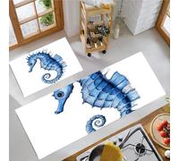 Watercolor Style Kitchen Mat Sets Non-slip Durable Kitchen Floor Rug, Seahorse Marine Animal 2 Pieces Washable Kitchen Mats runner rugs White For Kitchen Laundry Bedroom - 43x75cm+43x150cm