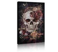 Watercolor Style Large Print on Canvas Wall Art Halloween Gothic Skull Colorful Rose Poster Painting Picture Artwork for Living Room Decor 40x70cm Innerframe