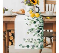 Watercolor Style Leaf Table Runner 14x72 Inches Long Green Eucalyptus Leaf Plant Cotton Linen Table Runner Burlap Style for Dinner Table Party Decor Tabletop Decorations