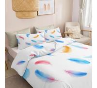Watercolor Style Luxury Single Duvet Cover with zipper, Colorful Feathers Stripes Printed Reversible Duvet Cover - Lightweight Bedding Soft Breathable Quilt Covers for Kids Adults