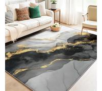 Watercolor Style Marble Pattern Abstract Area Rug Beige, Non-Slip Washable Flannel Living Room Rugs - 50 x 80 cm Grey Gold Soft Printed Carpet