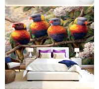 Watercolor Style Mural Wallpaper Birds Parrots Non-Woven Art Print 390 x 260cm Wall Murals Poster Picture Design Modern Decoration for Bedrooms Living Room Children Nursery