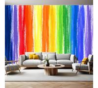 Watercolor Style Photo Wallpaper 3D Effect Rainbow Stripes Mural Wallpaper Non-Woven Wall Mural, 350 x 256 cm Large Murals Wall Decor for Bedroom, Living Room, Kids Room