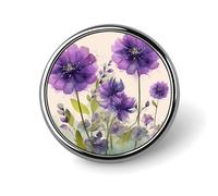 Watercolor Style Purple Flowers Lapel Pins Metal Pin Badge Personalized Pinback Button Badges Classic Round Badge Recognition Enamel Lapel Pin for Jackets, Backpacks, Bags