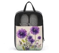 Watercolor Style Purple Flowers Shoe Bag Travel Shoe Organizer Water-Resistant Shoe Pouch with Zipper Sneaker Dust Bag, gray, One Size, Modern