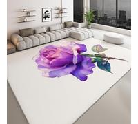 Watercolor Style Washable Area Rug 140 x 200 cm, Plants Flowers Purple Rose Non-Slip Bedroom Rug - Low pile Printed Carpet for Living room Dining Room Office Game Room Carpet