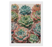 Watercolor Succulent Flower 5D Round Drill Diamond Painting Kit Canvas Version, DIY Diamond Art Craft For Adults Beginners, Shiny Resin Diamond Art Canvas Set, DIY Full Drill, Waterproof Wall Decor Gi