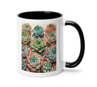 Watercolor Succulent Flower Ceramic Coffee Mug with Handle 11 Ounces, Porcelain Mug Coffee Cup Tea Mug Water Cup Ideal for Coffee,Tea,Latte,Cappuccino,Microwave & Dishwasher Safe Unique Gift Cup