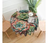 Watercolor Succulent Flower Printed Round Tablecloth,Dust-Proof Wrinkle Resistant Table Cover Washable Polyester Table Cloth For Kitchen Dining Room Farmhouse Picnic Indoor Outdoor(Round 60 Inch)
