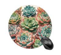Watercolor Succulent Flower Round Mouse Pad, Non-Slip Rubber Base Waterproof Washable, Computer Mouse Mat for Office Gaming Studying, Premium-Textured Durable Portable Circle Mousepad for Desktop PC N