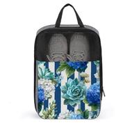 Watercolor Succulents Hydrangeas Blue Stripes Shoe Bag for Travel Daily Use Anti-dust Storage Carrier Golf Shoe Pouch
