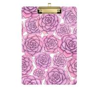 Watercolor Succulents Purple Clipboard Acrylic Decorative Clipboard Letter Size Clipboards with Low Profile Metal Clip for Students, Women, Man