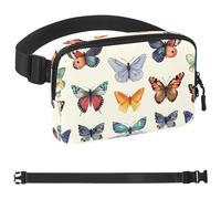 Watercolor Summer Butterfly Fanny Packs for Women Men, Crossbody Belt Bag with Zipper Pockets,Waterproof Waist Packs with Adjustable Strap for Workout Running Traveling Hiking, Multicolor, One Size