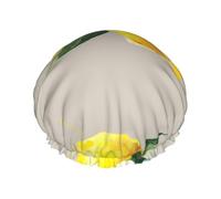 Watercolor Summer Fruit Lemons Slich Leaves,Shower Cap Nightcap Double Layer Waterproof Elastic Bath Cap Reusable Hair Cap