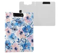 Watercolor Summer Pink Blue Flowers Folder Clipboard with Storage Horizontal and Vertical Double Clips Clip Board with Hard Cover Clipboard Folio Coaching Trade Quest