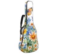 Watercolor Summer Wild Flowers and Butterflies Padded Guitar Bag, Protective Acoustic Guitar Cover Gig Bag for Electric Bass Classical Guitar