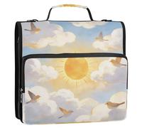 Watercolor Sun & Cloud Flight 3 Ringing 1.5 inch Sturdy Zipper Binder with Strap Easy to Carry Portable Portfolio for School