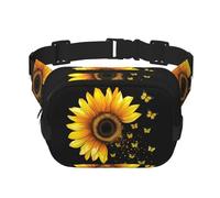 Watercolor Sunflower Butterfly Double Layer Waist Bag Pack Floral Bum Bag Fanny Pack for Men Women, Adjustable Belt Bag for Travel Hiking Running Cycling Festival