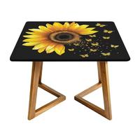 Watercolor Sunflower Butterfly Square Tablecloth with Elastic Edgs Floral Fitted Table Cover Waterproof Topper Cap for Dining Wedding Party Picnic 100cm