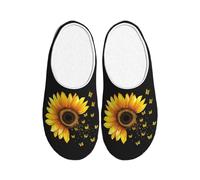 Watercolor Sunflower Butterfly Women's Slippers Flannel House Slippers for Men Floral Non-Slip Warm Winter Shoes for Indoor Outdoor UK 3-4