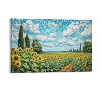 Watercolor Sunflower Canvas Wall Art, Natural Field Flower Tree Rustic Painting Print on Textured Canvas, Wall Poster Artwork for Living Room Bedroom Office Decor Frame 12x18inch(30x45cm)