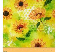 Watercolor Sunflower Decorative Fabric by The Yard,Nature Botanical Fabric for Upholstery and Home DIY Projects,Rustic Farmhouse Style Outdoor Fabric,3 Yards