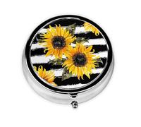 Watercolor Sunflower Floral Small Pill Box 3 Compartment Portable Pill Box for Purse Pocket Flower Floral Mini Medicine Organiser for Daily Vitamin Fish Oil Storage