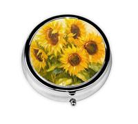 Watercolor Sunflower Small Pill Box 3 Compartment Portable Pill Box for Purse Pocket Sprint Flower Mini Medicine Organiser for Daily Vitamin Fish Oil Storage