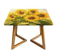 Watercolor Sunflower Square Tablecloth with Elastic Edgs Sprint Flower Fitted Table Cover Waterproof Topper Cap for Dining Wedding Party Picnic 130cm