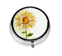 Watercolor Sunflower This Small, Printed, Round Pill Box is a Portable Pill and Vitamin Organizer Perfect for Pockets, Purses, and Travel.