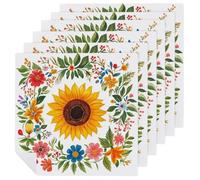 Watercolor Sunflower Vintage Cloth Napkins Set of 6, Square Premium Reusable Washable Polyester Table Linen Napkin for Dinner Party