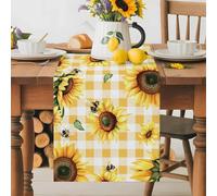 Watercolor Sunflower Yellow Buffalo Plaid Table Runner 70 Inches Long,Table Runners Kitchen Dining Tables Decoration, Farm Floral Plant Tables Runner for Home Party Wedding Dresser Scarf