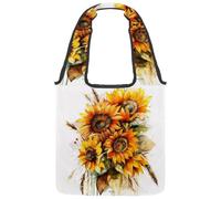 Watercolor Sunflowers Bouquet Pattern Canvas Tote Bag for Women, Reusable Grocery Shopping Cloth Bag with Wide Handle