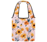 Watercolor Sunflowers on Pink Pattern Canvas Tote Bag, Medium Book Tote Reusable Cloth Bag for Women Teachers Nurse