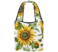 Watercolor Sunflowers Pattern Canvas Tote Bag for Women, Medium Reusable Grocery Totes Washable and Eco-friendly