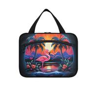 Watercolor Sunset Flamingo Hanging Travel Toiletry Cosmetic Makeup Bag Large Capacity Foldable Storage Wash Bags for Women Girls Bathroom