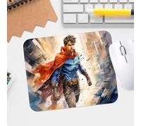Watercolor Superhero Cityscape Gaming Mouse Pad - Premium Textured Waterproof Desk Mousepad with Non-Slip Rubber Base and Stitched Edge