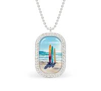 Watercolor Surfboards Standing in The Sand Rectangle Pendant Necklace Silver Women Jewelry Alloy Keychain Tag Jewelry