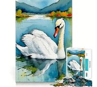 Watercolor Swan on Lake Adults Puzzles 1000 Piece Jigsaws Recall Skill Fun High Precision Die Cut Easy to Learn Family Enjoyment (38x26cm)