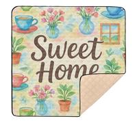 Watercolor Sweet Home Large Text Large Sturdy Baby Playmat for Indoor Outdoor Waterproof Activity Entertainment Mat for Babies Infants Toddlers, 50'' x 50''