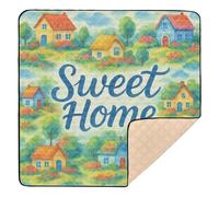 Watercolor Sweet Home Large Text Soft Padded Baby Gym & Activity Mat for Indoor Outdoor Waterproof Kicking Mat for Baby Toddler Infant, 50'' x 50''