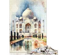 Watercolor Taj Mahal Puzzles 1000 Pieces Wooden Puzzles Puzzle Adult Jigsaw Puzzle for Home Decoration 300pcs (40x28cm)