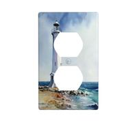 Watercolor Tall White Lighthouse On The Coast Outlet Cover Light Switch Cover Decorative 1 Gang Wall Plate for Kitchen Room Bathroom Size 7x11.4cm