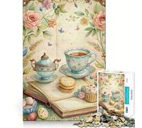 Watercolor Tea Party with Flowers And Book 1000-piece Puzzle for Teenagers Mind Skill Fun Uniform Size Precise Pieces Relaxing Indoor Group Activity (50x75cm)
